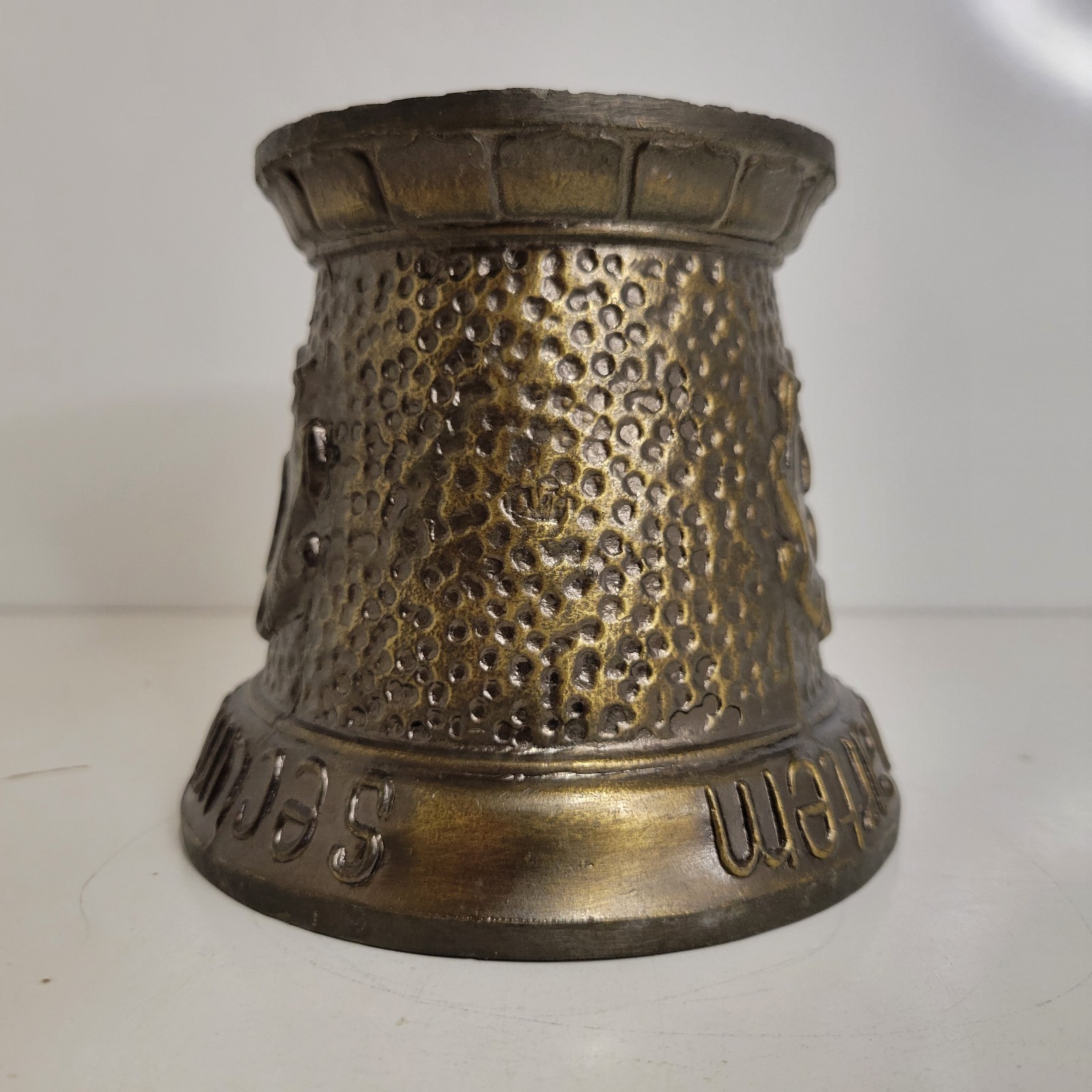 Vtg Coricidin Heavy Brass 4″ Tall Mortar & 6″ Pestle Apothecary Pharmacy Rx