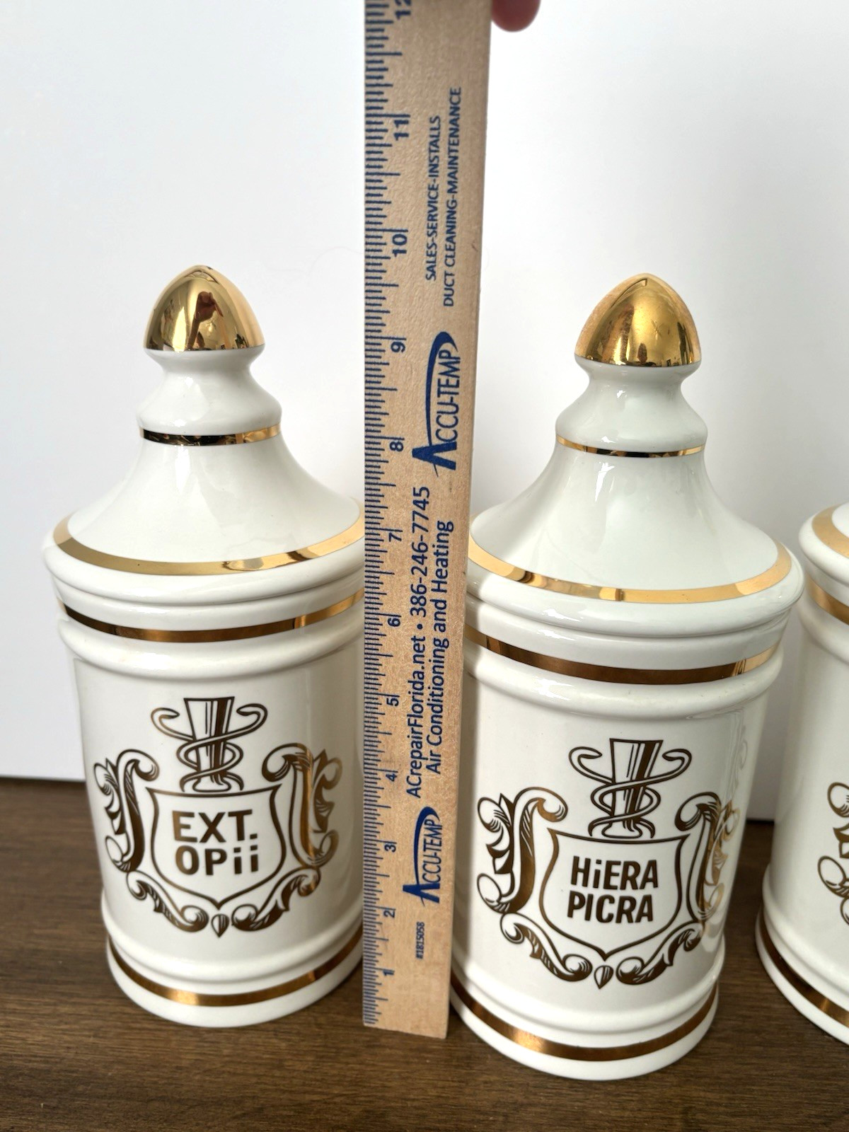 3 Owens Illinois Apothecary Jars Ext Opii (Opium Extract) Hiera Picra (Laxative)
