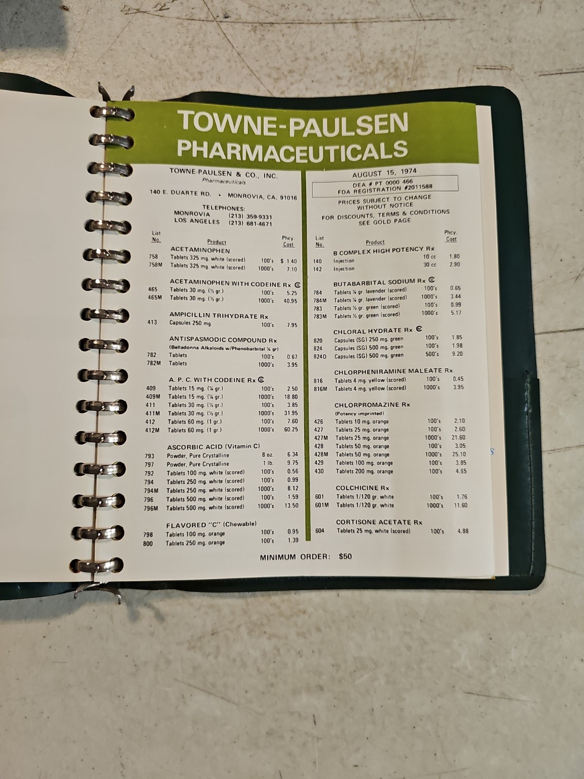 Vintage 1974 Towne Paulsen & Co Pharmaceutical Catalog And Price Lists