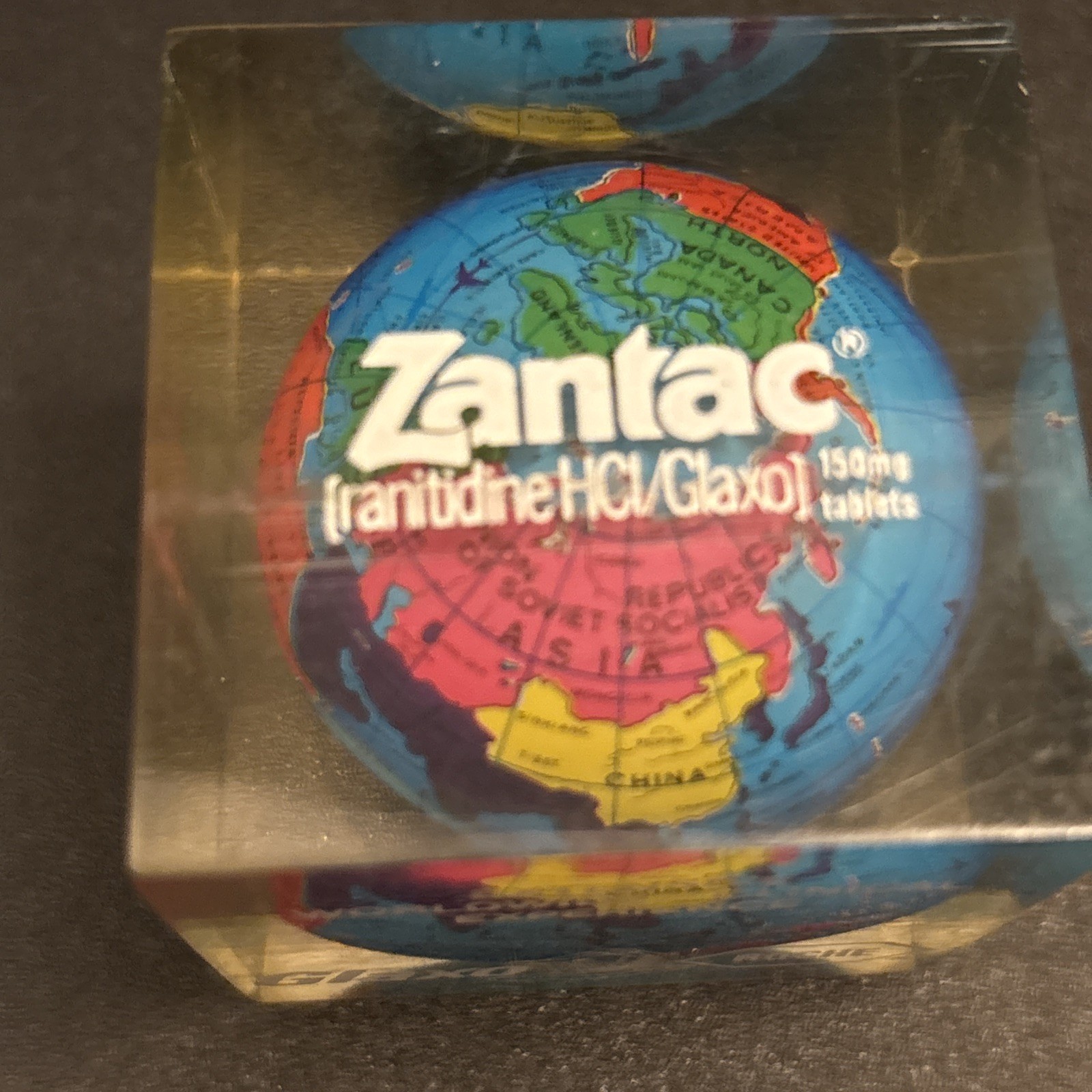 Vintage Zantac Glaxo Roche Pharmaceutical Acrylic Globe Paperweight