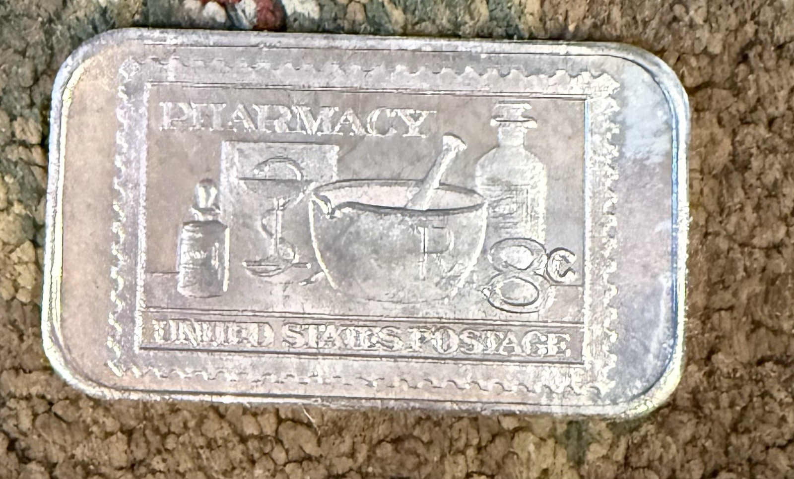 Silver Vintage 1oz .999 Fine Silver Bar – 1972 USPS 8¢ Pharmacy Stamp Tribute