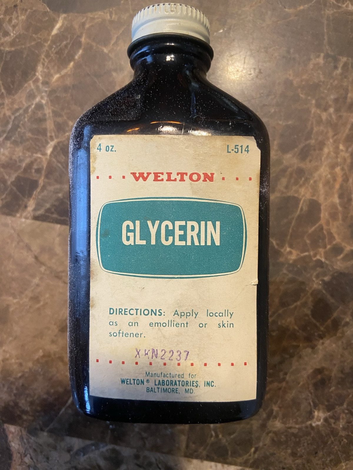 1960’s Welton Glycerine Apothecary Bottle