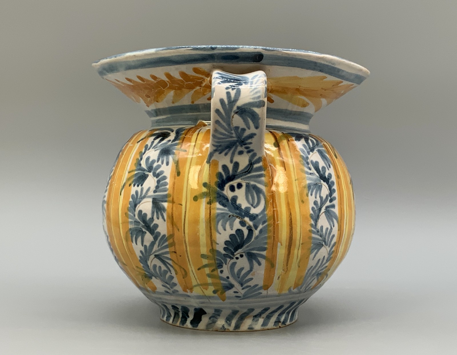 Italian Majolica Pharmacy Jug Polychrome, Mangonese & Yellow 19thC Delft Faience