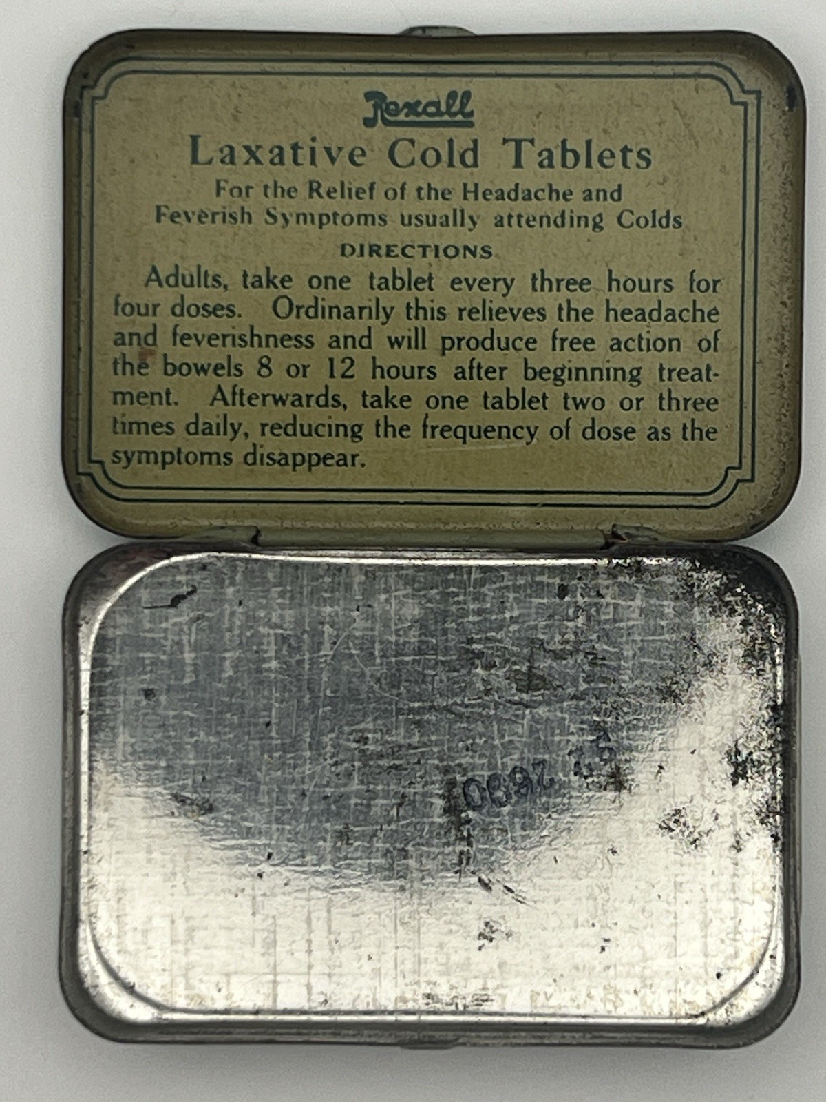 Vintage Rexall Laxative Cold Tablets Tin United Drug Company Empty