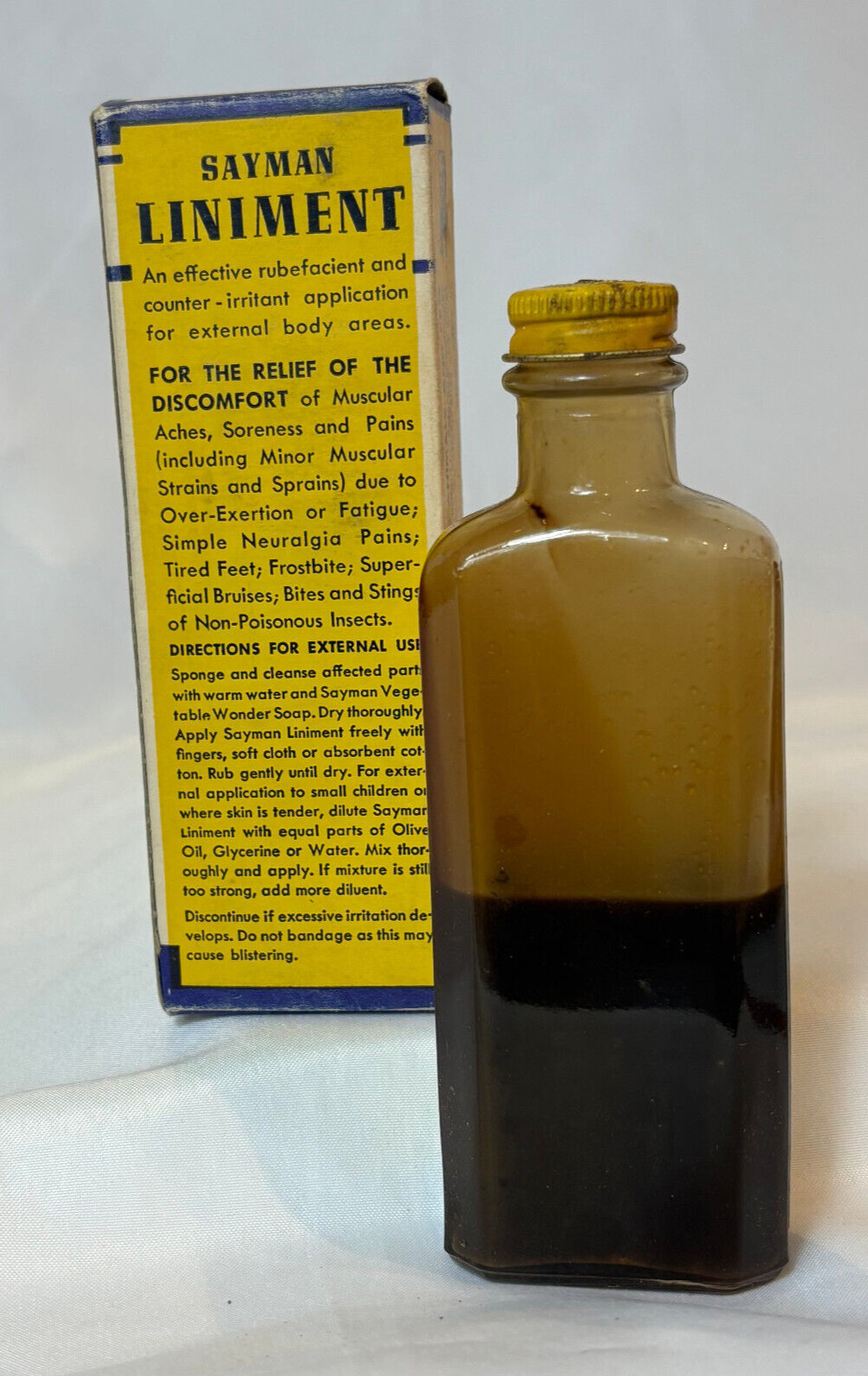 Vtg Sayman Liniment Bottle 3 oz In Original Box Clear Glass