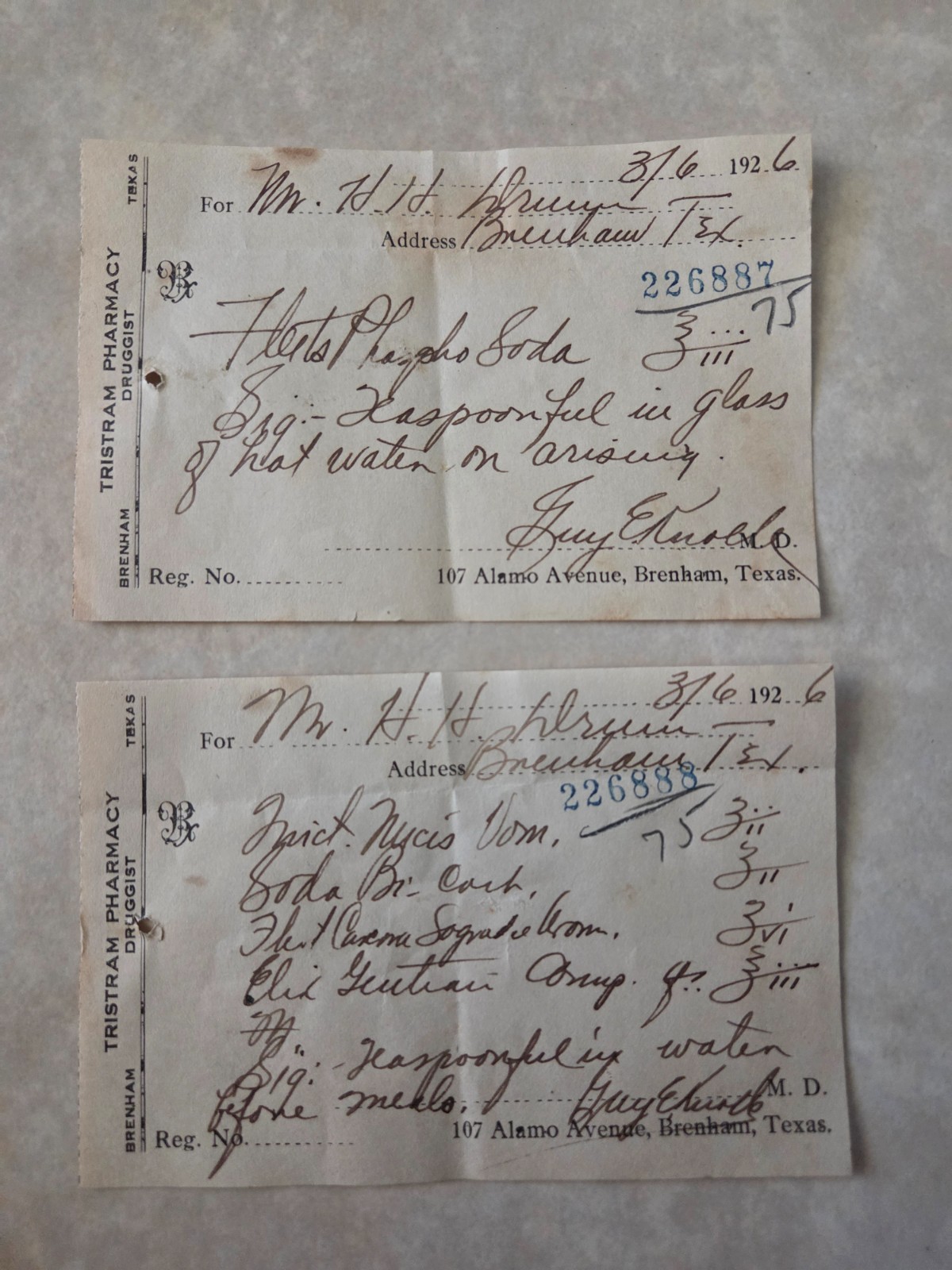 File box & 100 antique prescriptions (1926) – HEROIN, PAREGORIC, BROMIDE