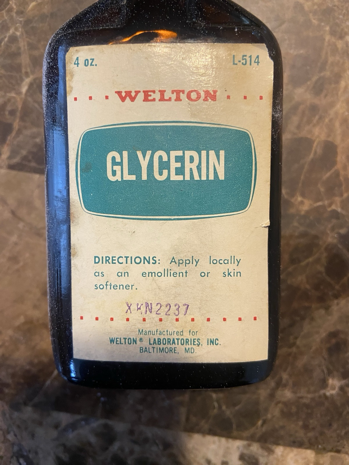 1960’s Welton Glycerine Apothecary Bottle