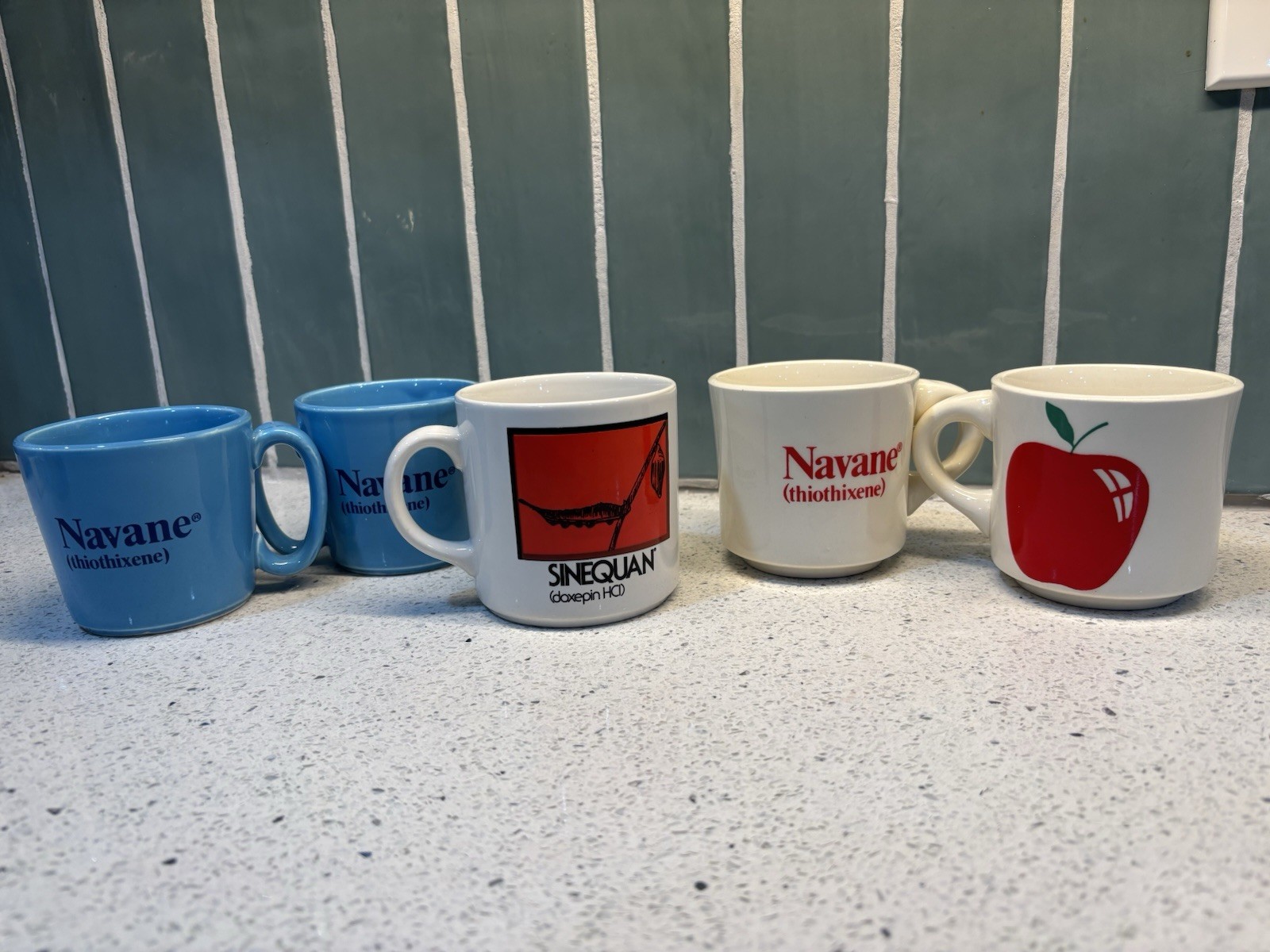 Navane Pharmaceutical Promo Coffee Mugs Apple Lot of 5 Drug Rep