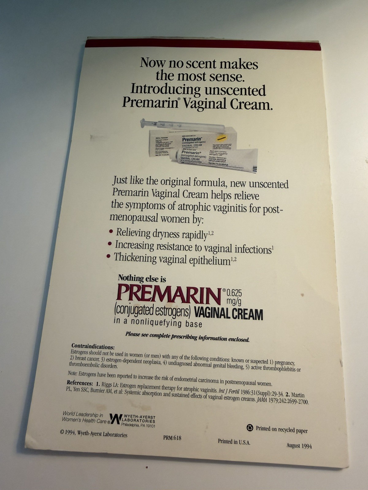 Vintage Premarin Pharmaceutical Rep Advertising Notepad Promotion