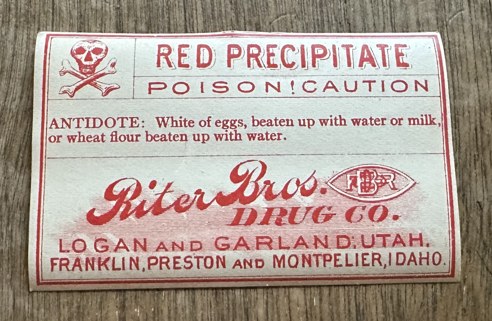 antique POISON LABELS RITER BROS DRUGSTORES UTAH & IDAHO lot of 5