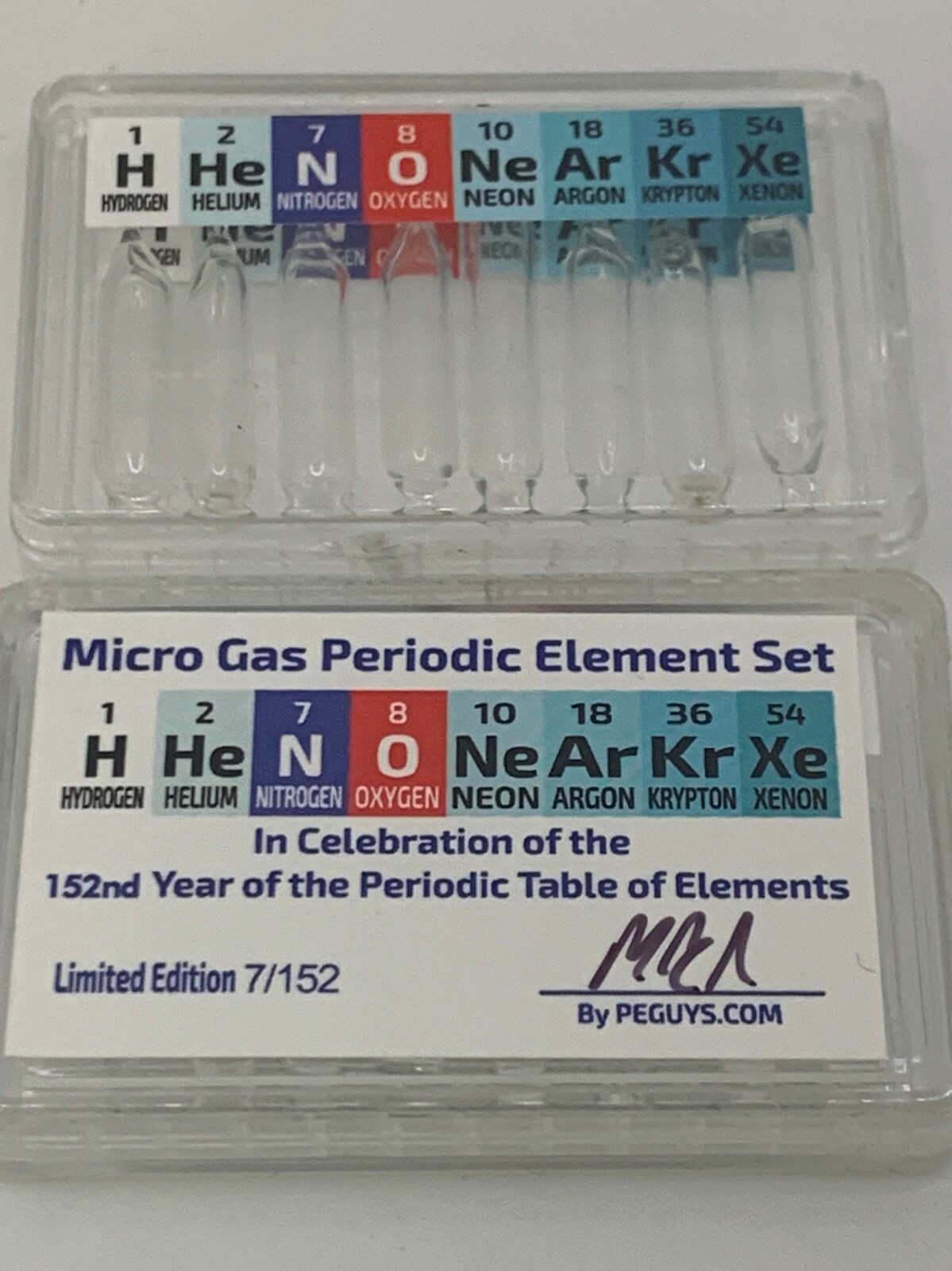 New Micro Low Pressure 8 Gas Ampoules Element Set Helium Xenon Krypton Neon H O