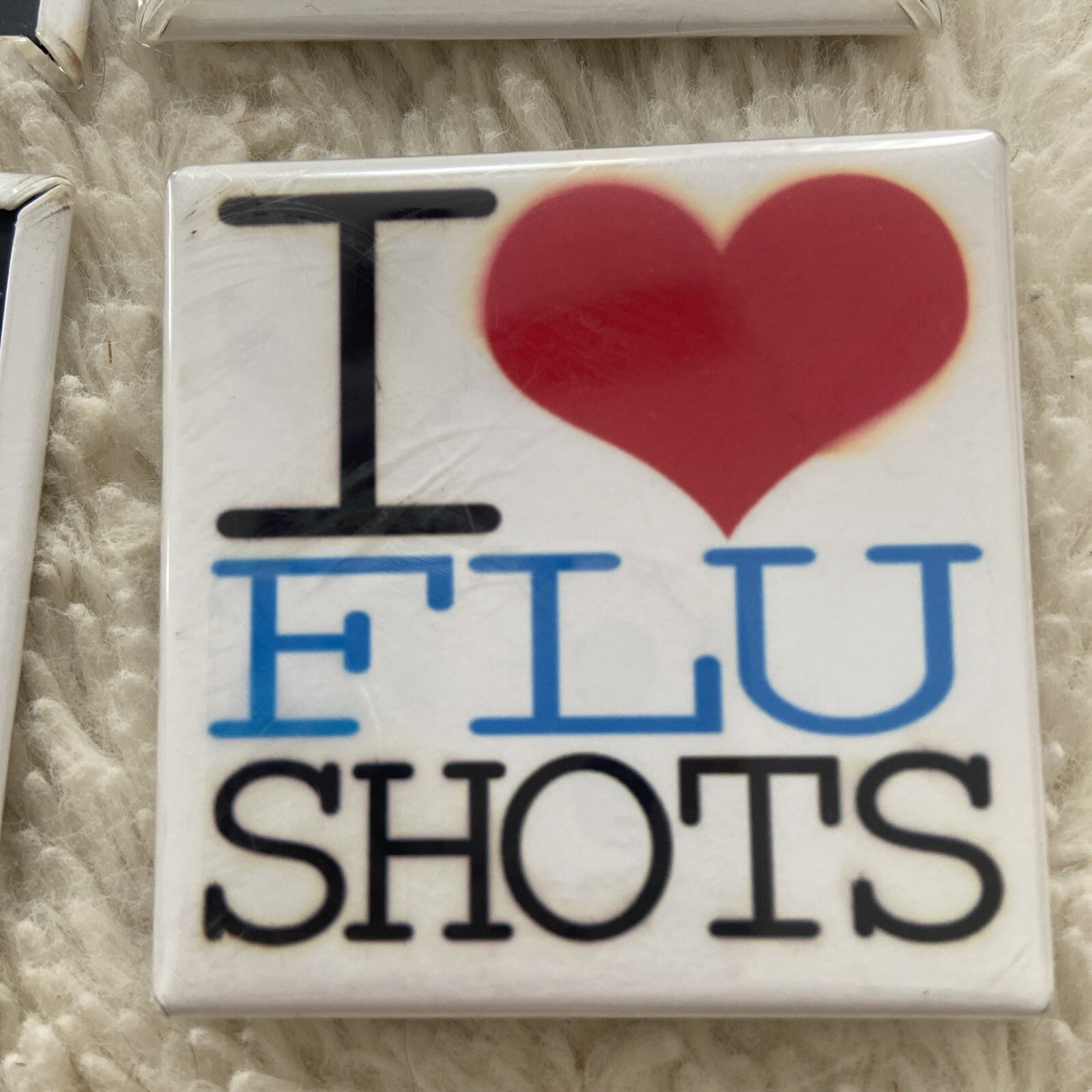 Pinback Buttons I LOVE FLU SHOTS Pharmacy Medical Doctor Lot Of 4. 2.125”