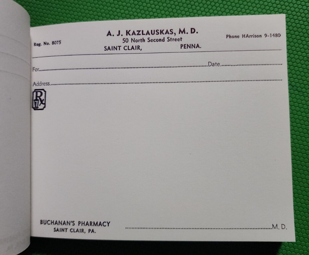 New Old Stock Prescription Pad Doctor PA 1950’s RX U.S. Act 1951