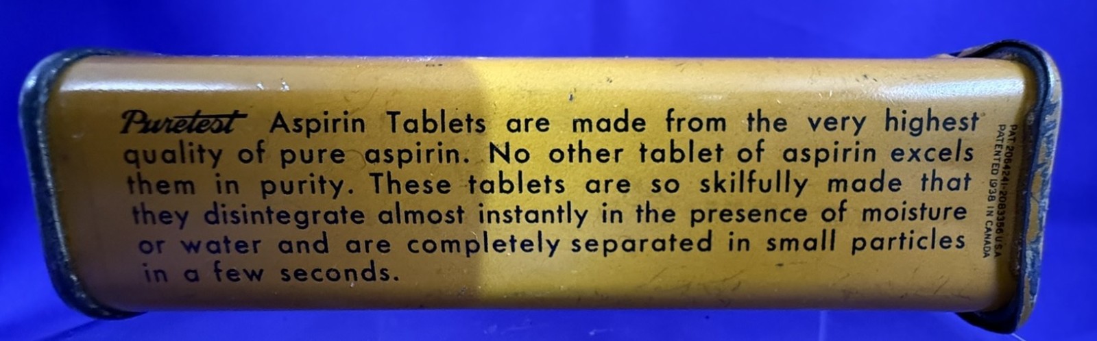 Puretest Aspirin United Drug Co. Rexall Product Sliding Top V