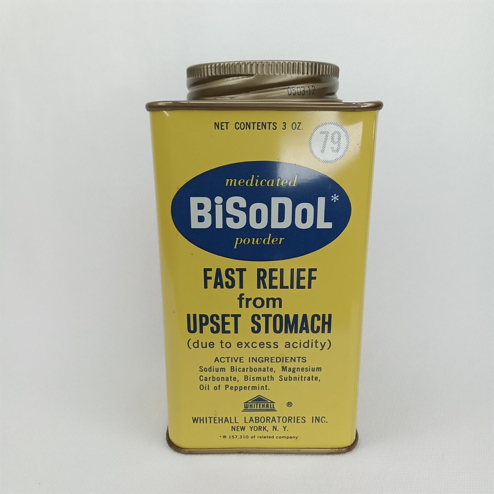 Vintage 1950s BiSoDol Antacid Metal Advertising Tin New York NY