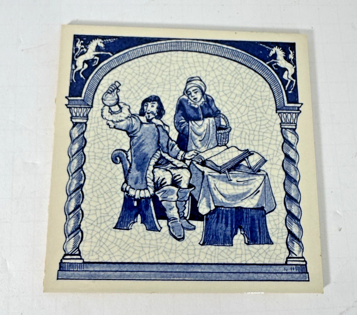 Vintage Blue Delft Tile Uroscopy Pharmacy Scholarship Program Apothecary 10 READ