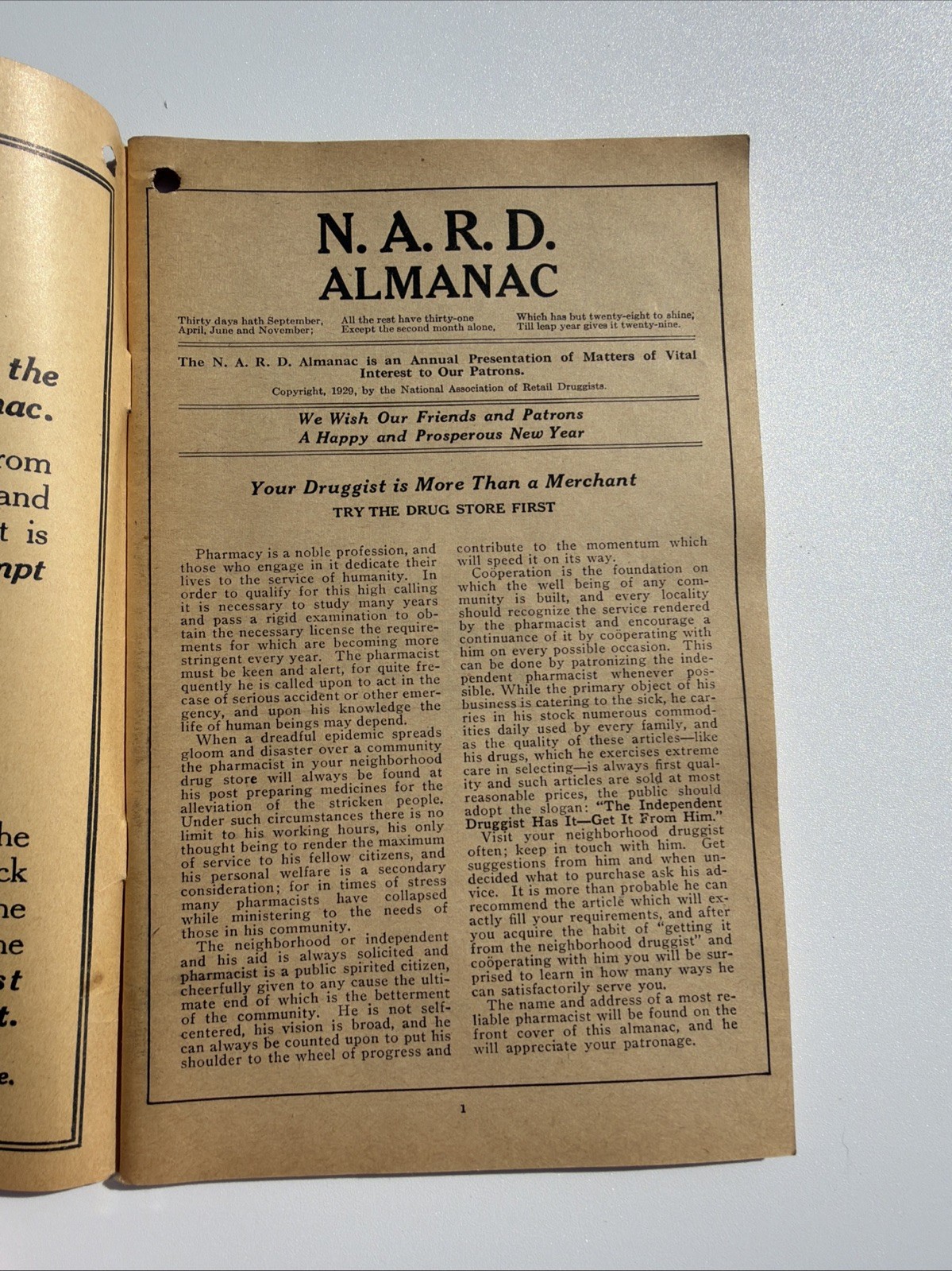 1930 NARD ALMANAC National Association Retail Druggists Pharmacist Pharmacy