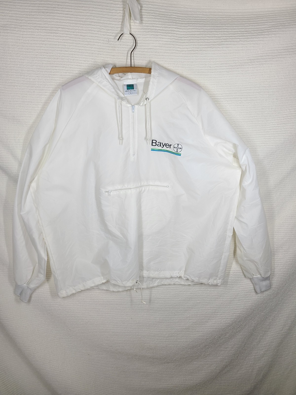 Vtg Bayer Drug Nylon Anorak XL Big Pharma Rep Merch USA Quarter Zip Hood Rare