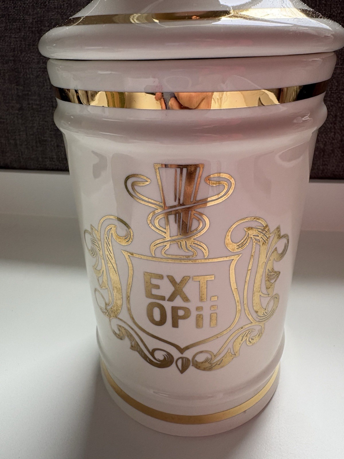 VTG Pharmacy Apothecary EXT OPii (opium extract)Canister Jar Cream & Gold Owens