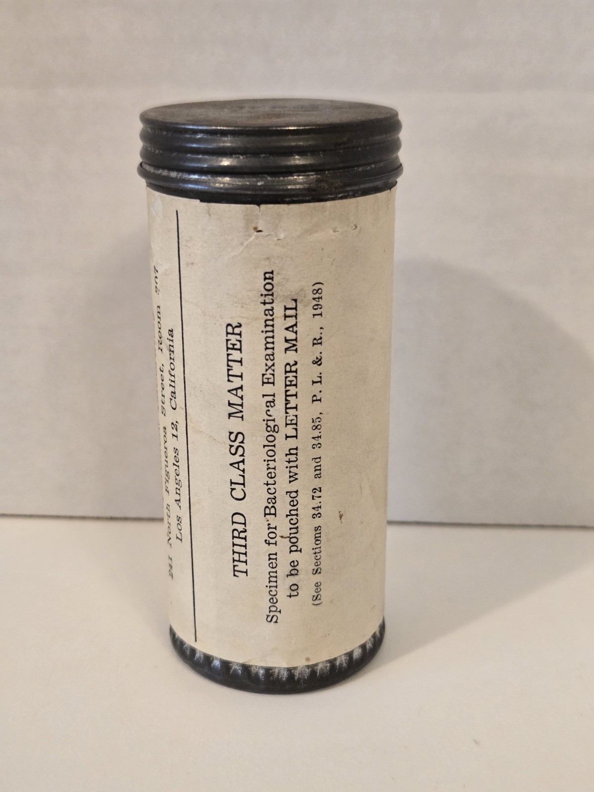 Vintage Los Angeles Health Department Laboratory Test For Syphilis Mailing Tube