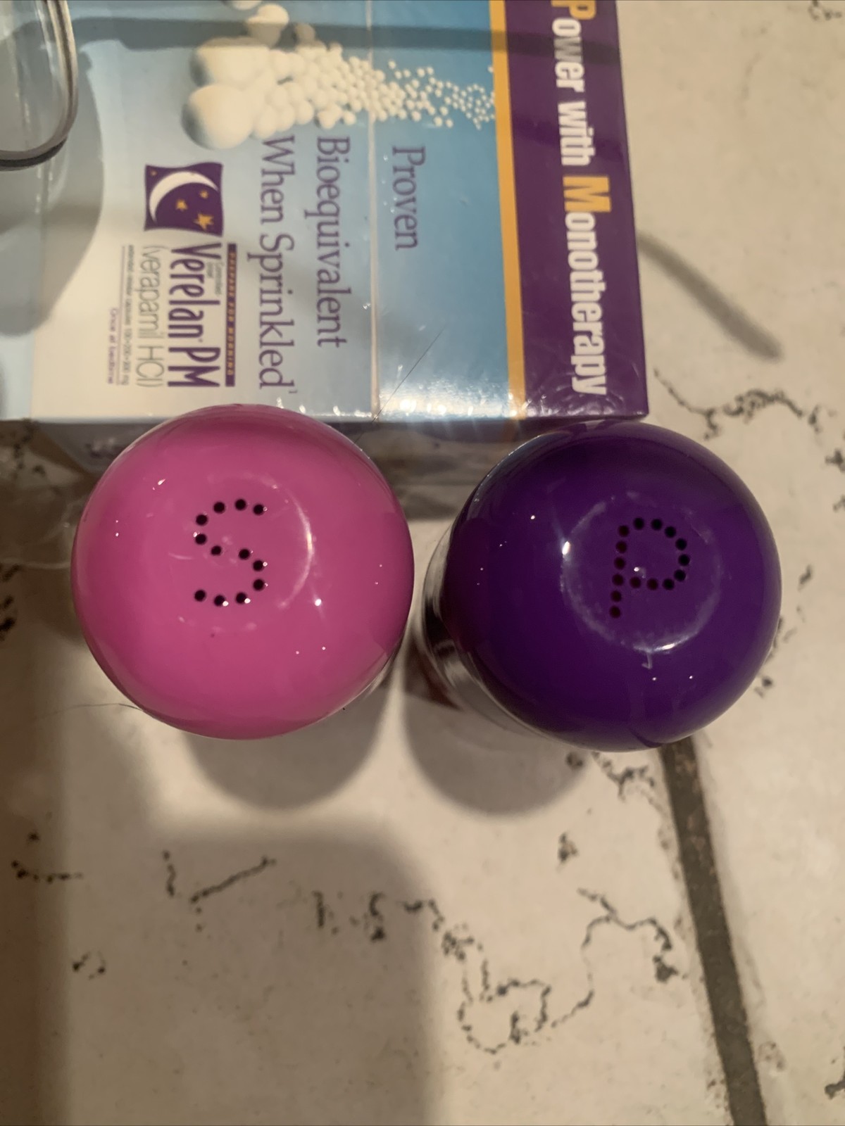 Salt And Pepper Shaker Pill Shaped Verelan Vintage Pharmaceutical Sealed Box