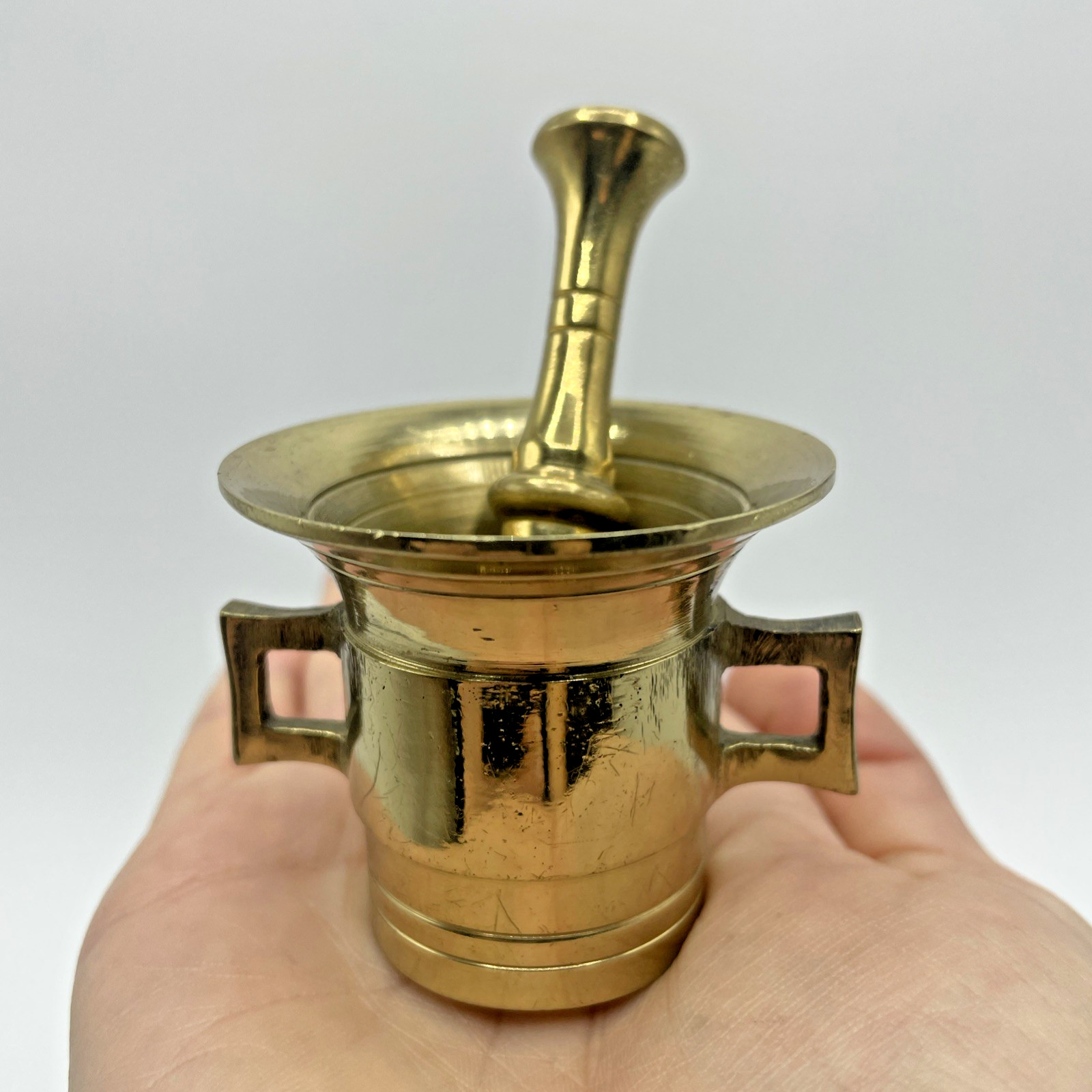 Brass Mortar And Pestle Small 1.75” H Pestle 3” Vintage Pharmacy Apothecary