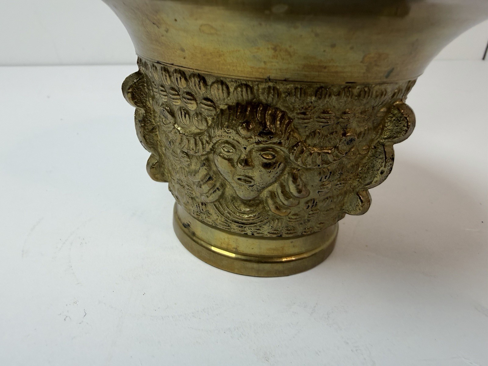 Solid Brass Design Face Mortar & Pestle Pharmacy Apothecary Vintage 3” Tall