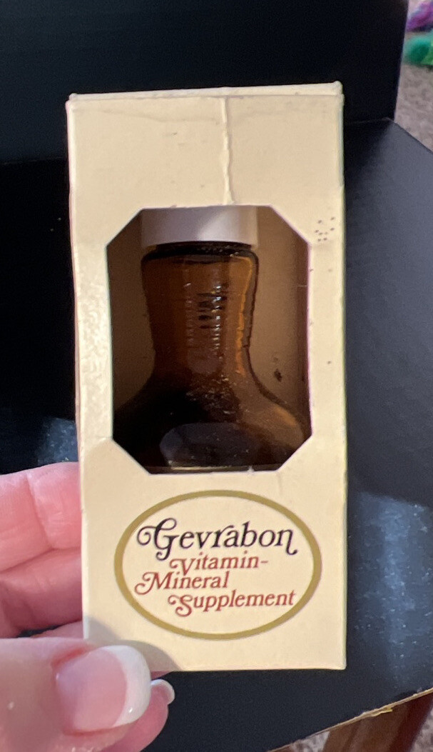 VTG GEVRABON Brown Pharmacy Bottle Apothecary Vitamin Mineral Lederle Labs NY