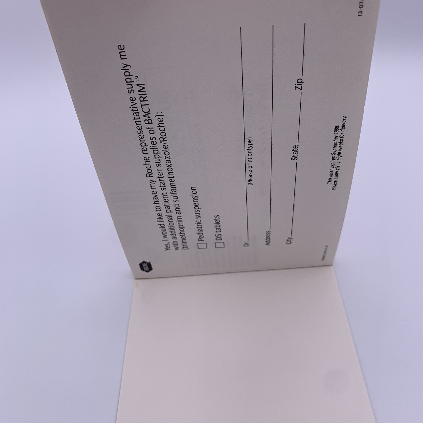 Bactrim Pediatric Roche Note Pads Pharmaceutical Drug Rep Promo Vtg 1988 Cherry