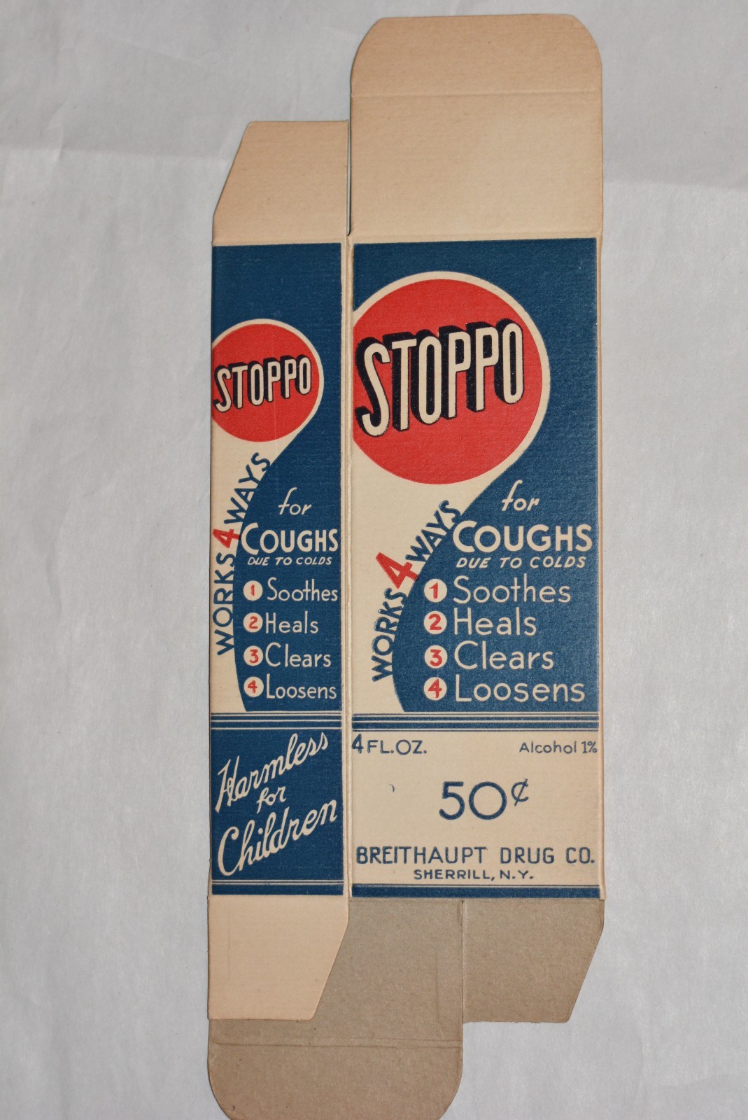 “STOPPO For Coughs” Syrup Medicine Advertising Box Breithaupt Drug Co., N.Y.