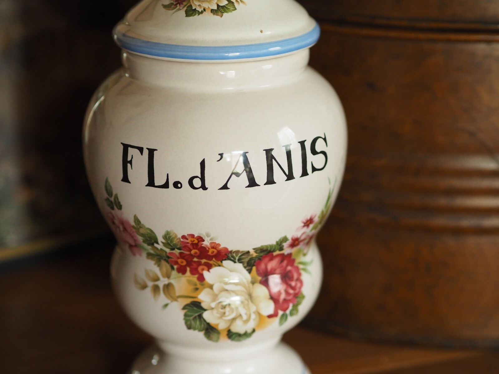 Vintage French Transferware Floral Apothecary Chemists Drug Jar Fleur de Anis