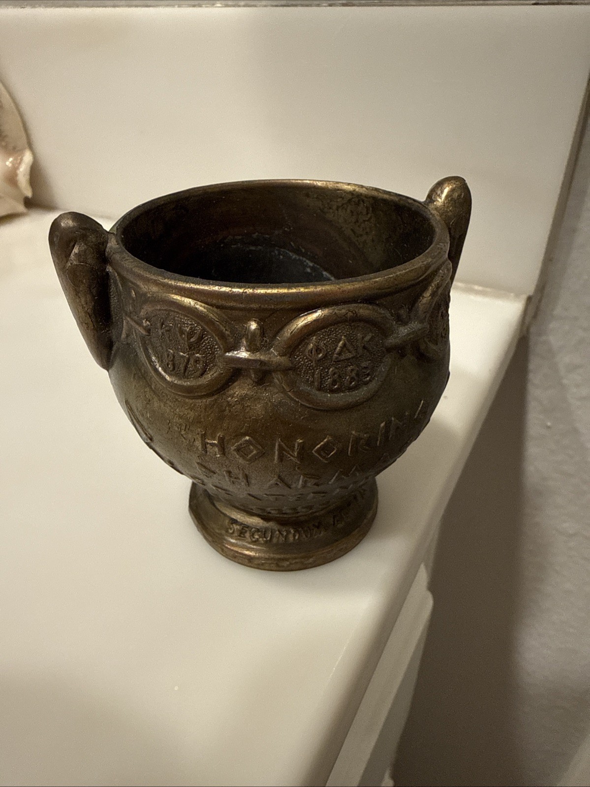 Vintage 1979 Shering RX Mortar & Pestle Honoring Pharmacy Fraternities