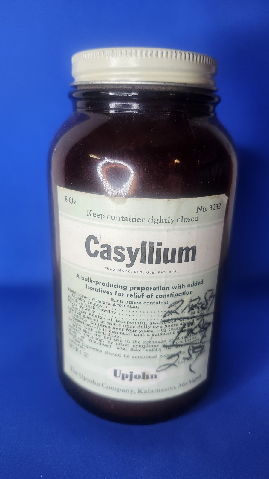 Vintage Upjohn Casyllium syrup, 8oz, over 51 years old