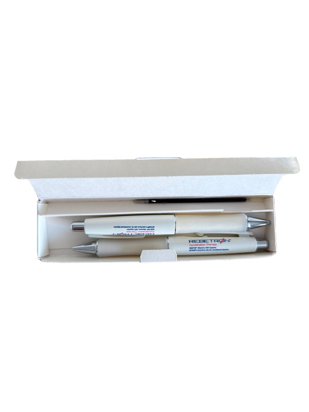 New in Box 2 Pack Rebetron Pharmaceutical Drug Rep Advertising Pen Duo with Ink