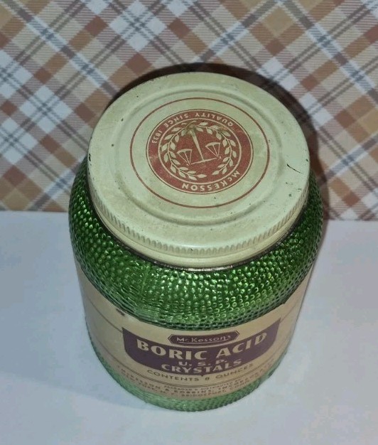 Vintage Textured Green Glass Bottle McKesson’s Boric Acid 8 oz.