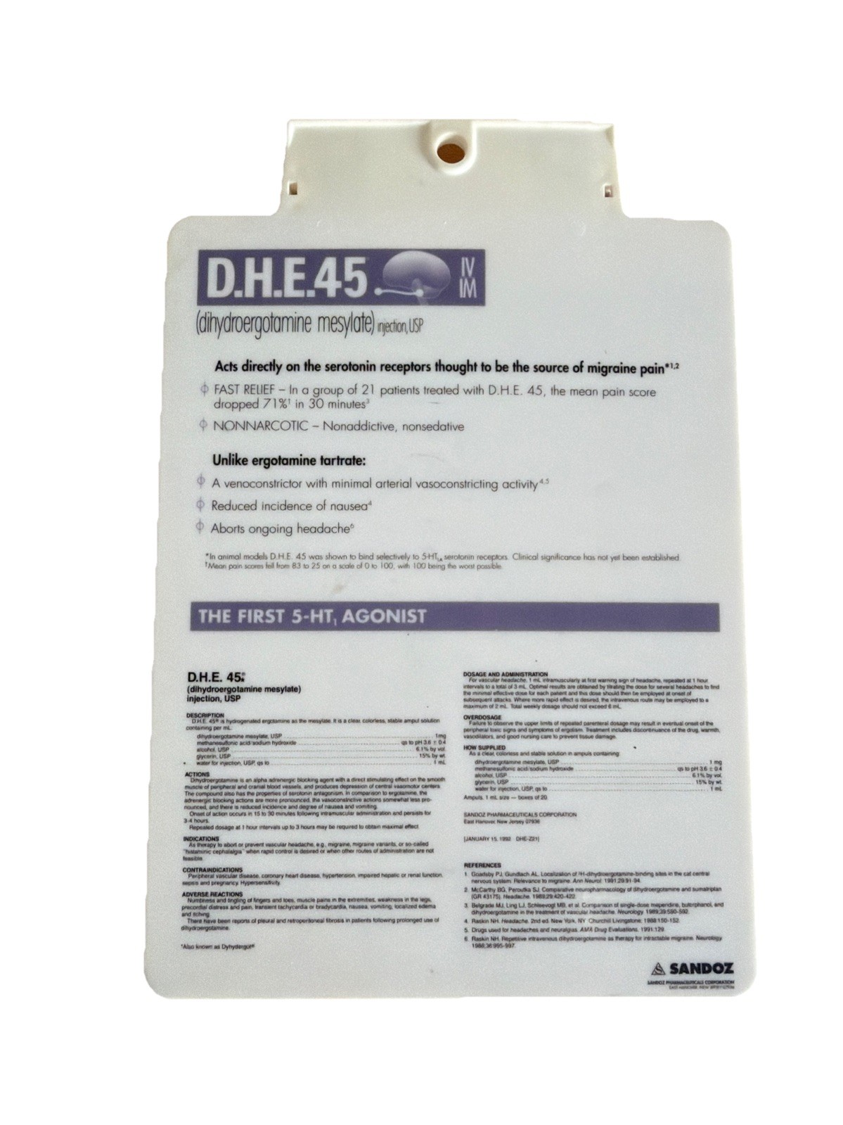 Vintage D.H.E.45 Drug Rep Pharmaceutical Purple and White Clipboard