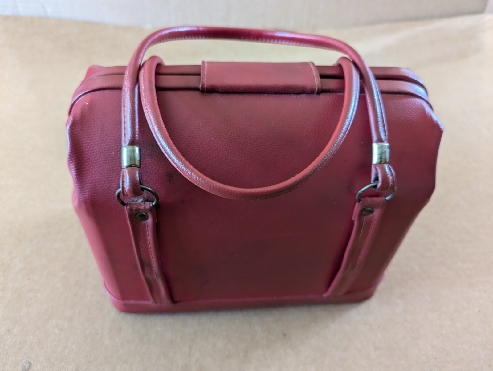 Rare! Vintage Burgundy Maroon Thick Heavy Leather Travel Doctor’s Bag Apothecary