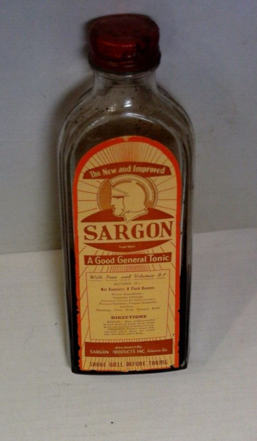1940’s Drug Store Pharmacy SARGON TONIC Clear Glass Bottle in Original Box