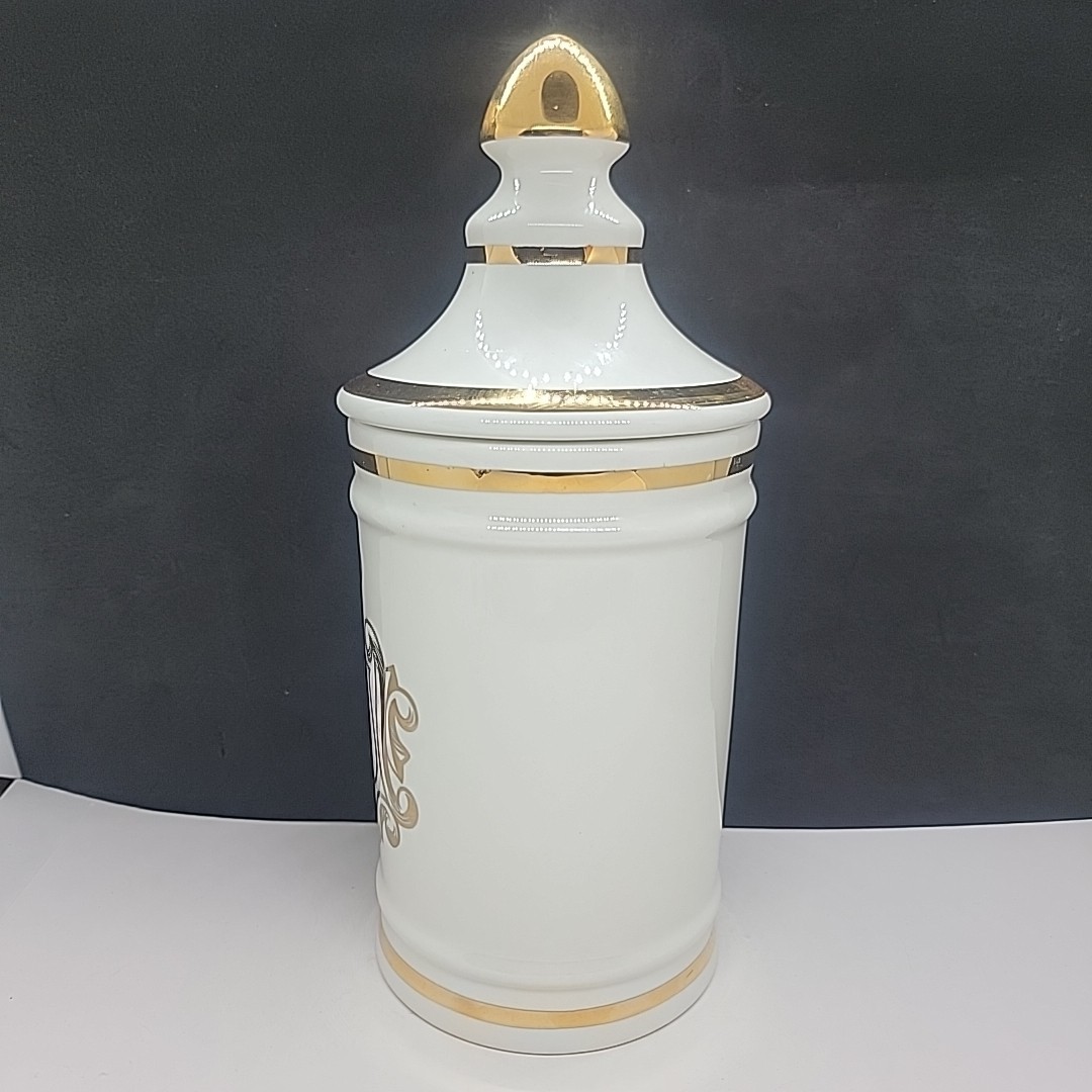 VINTAGE PHARMACY HIERA PICRA APOTHECARY CANISTER JAR WITH LID OWENS ILLINOIS