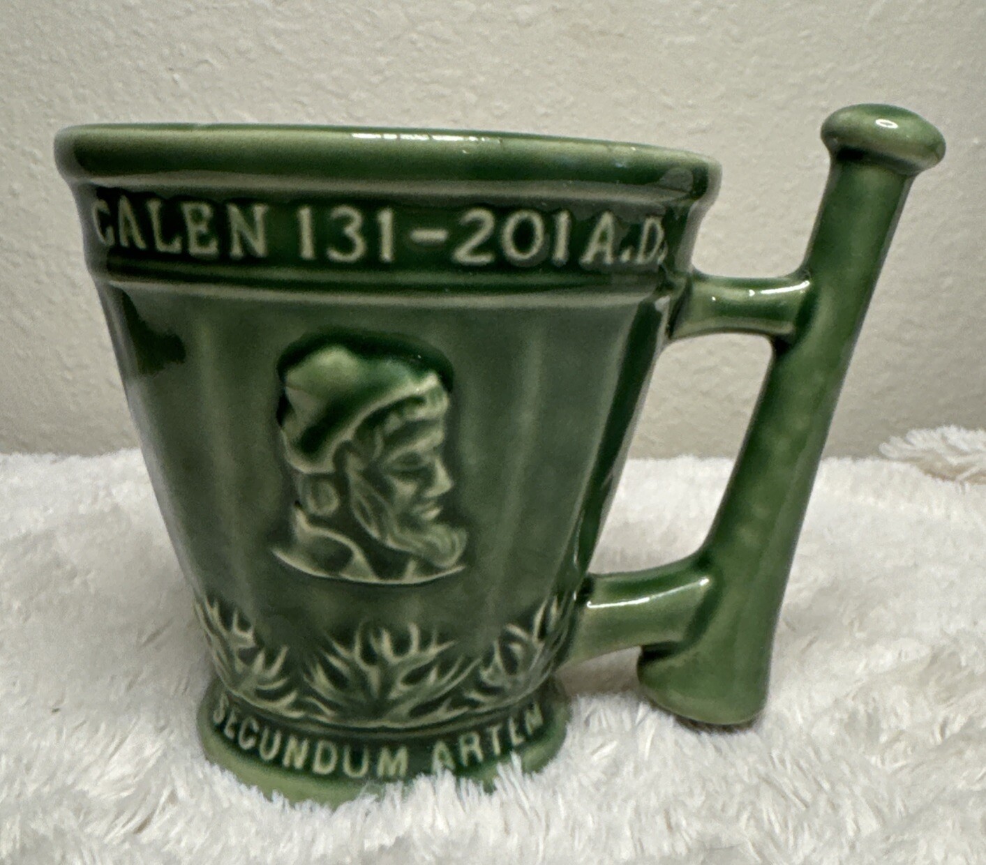 Schering Coricidin RX Pharmaceutical Promo Coffee Mug Green Galen 131-201 A.D.