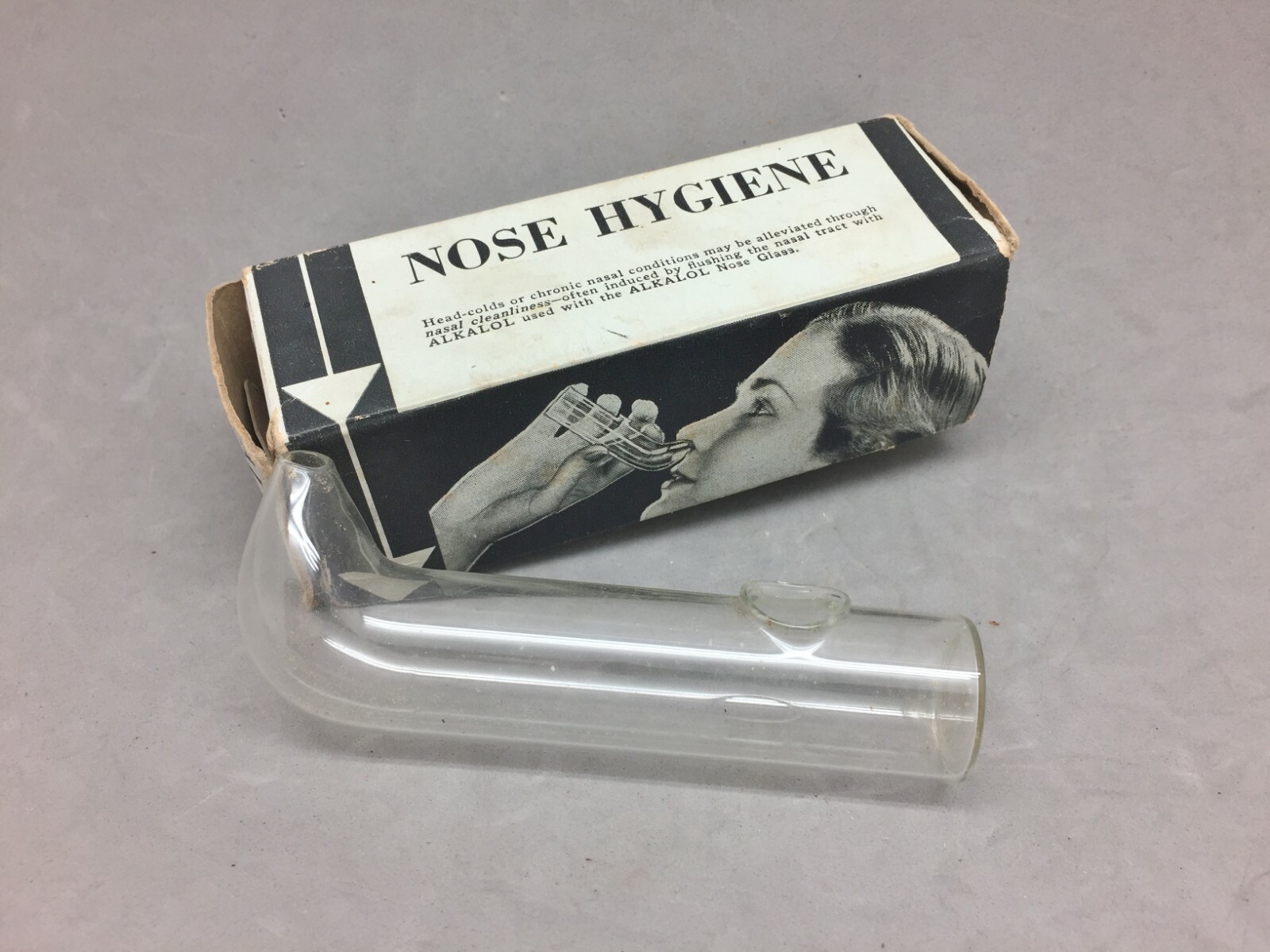 Ackalol Taunton Mass. Nose Hygiene Glass Cleaner Original Box Vintage Cure Tool