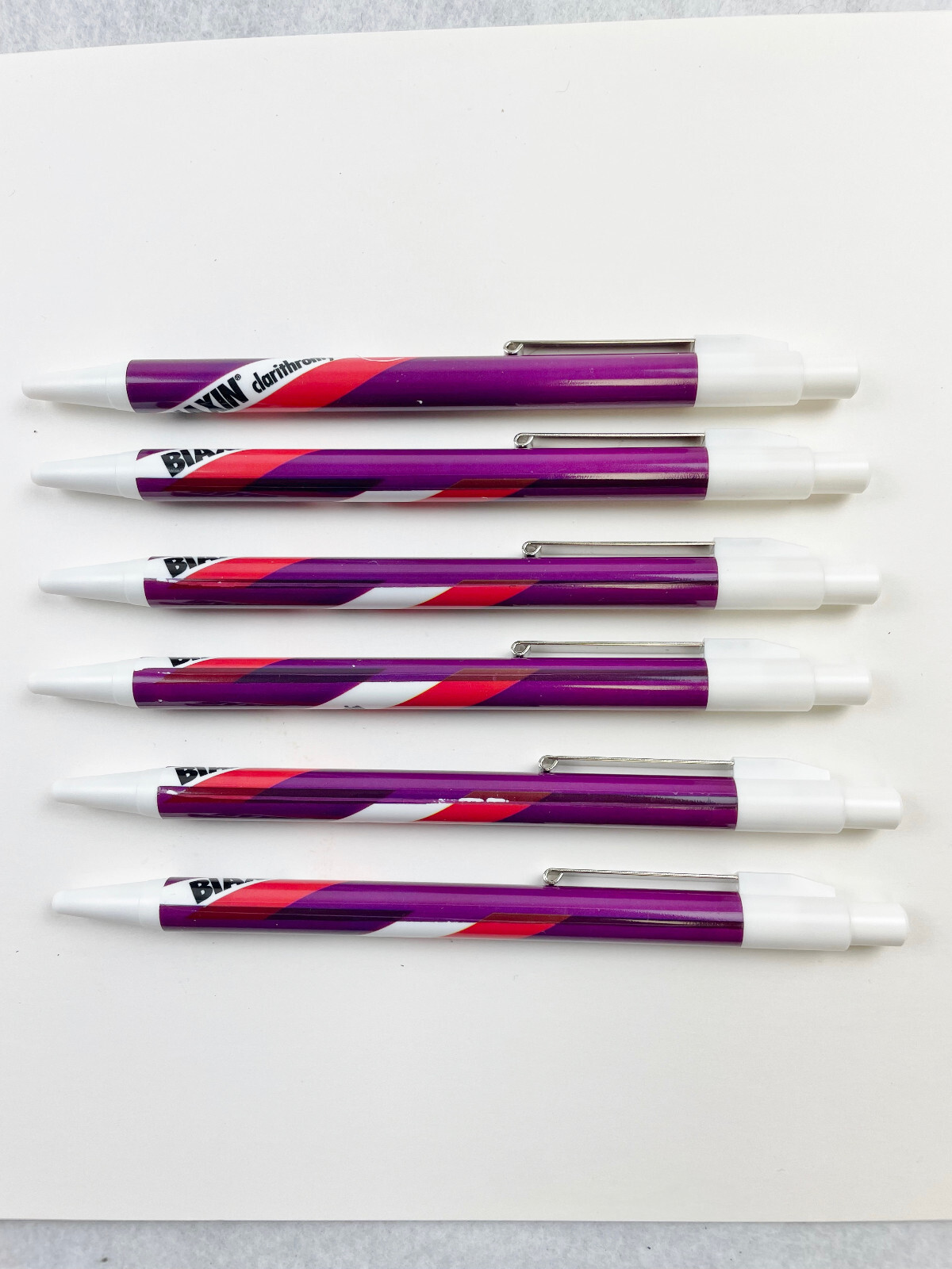 6 BIAXIN PENS – PLASTIC – BLACK INK – PHARMACEUTICAL GIVE-AWAY – NEW OLD STOCK