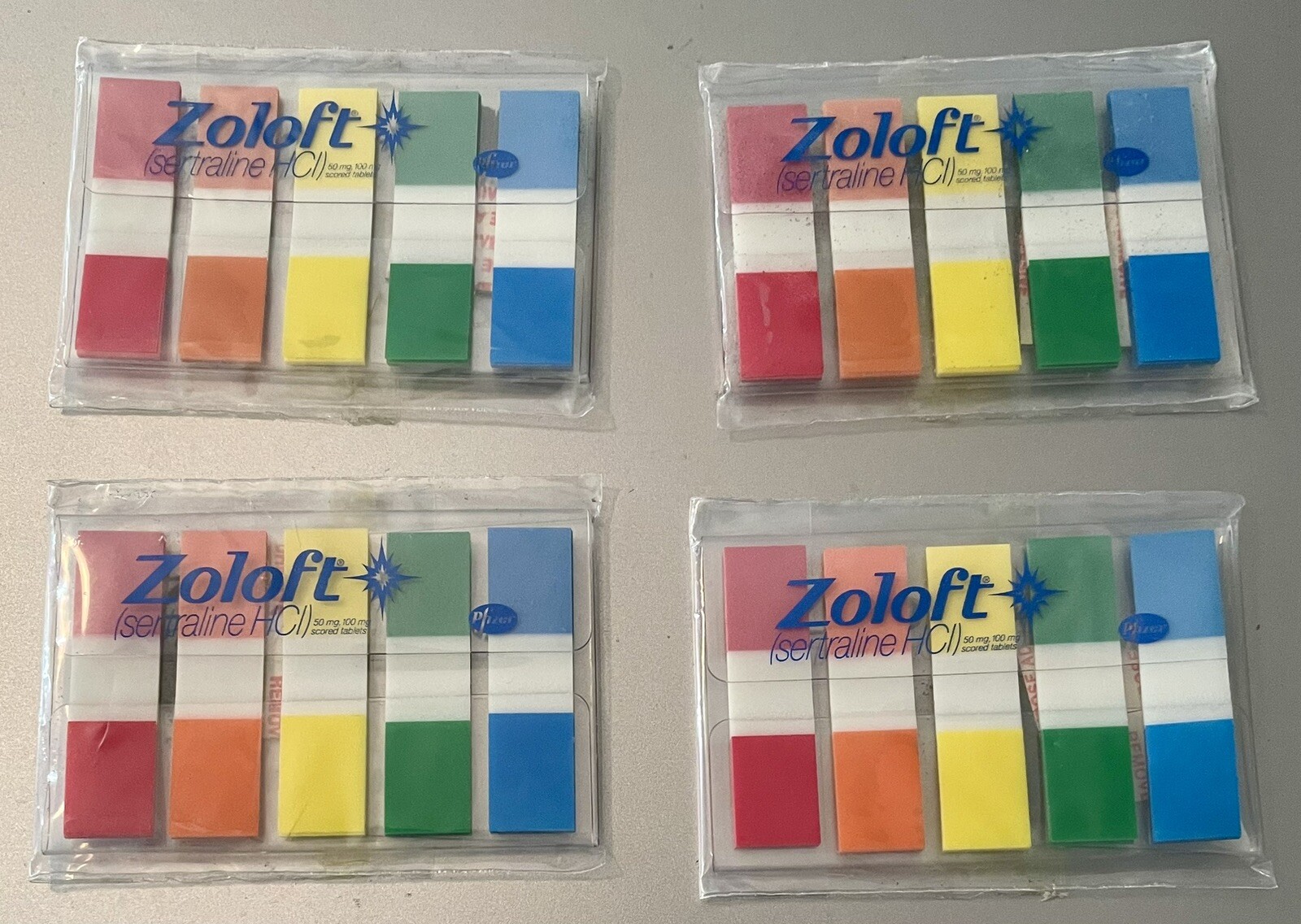 VTG LOT OF #4 PACKS ZOLOFT MEDICAL LOGO COLLECTIBLE STICKY PAGE FLAGS NOS