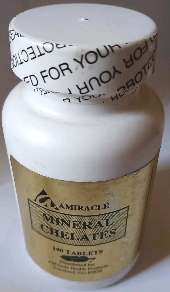 Vintage Amiracle Mineral Chelates • Herbal Supplement • Sealed Retro Bottle