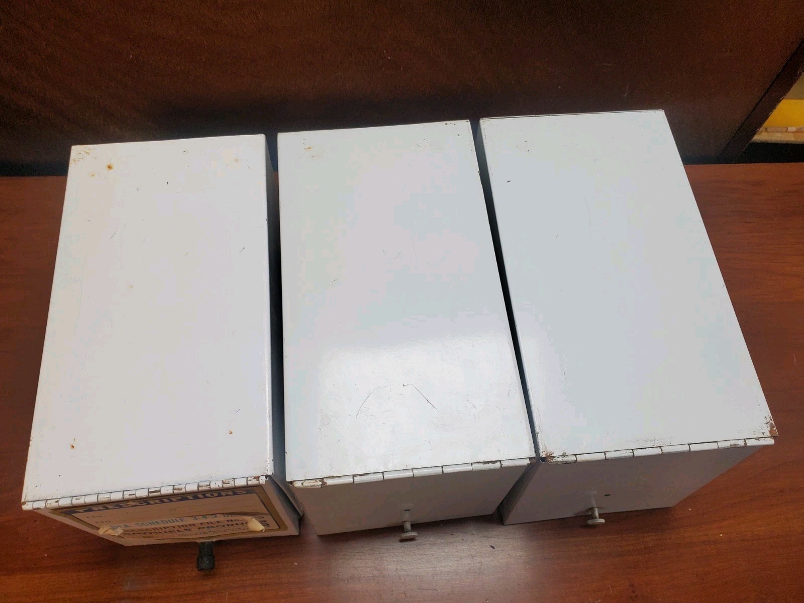 Lot Of 3 Vintage Metal White Rx Prescription Record File Pharmacy Boxes