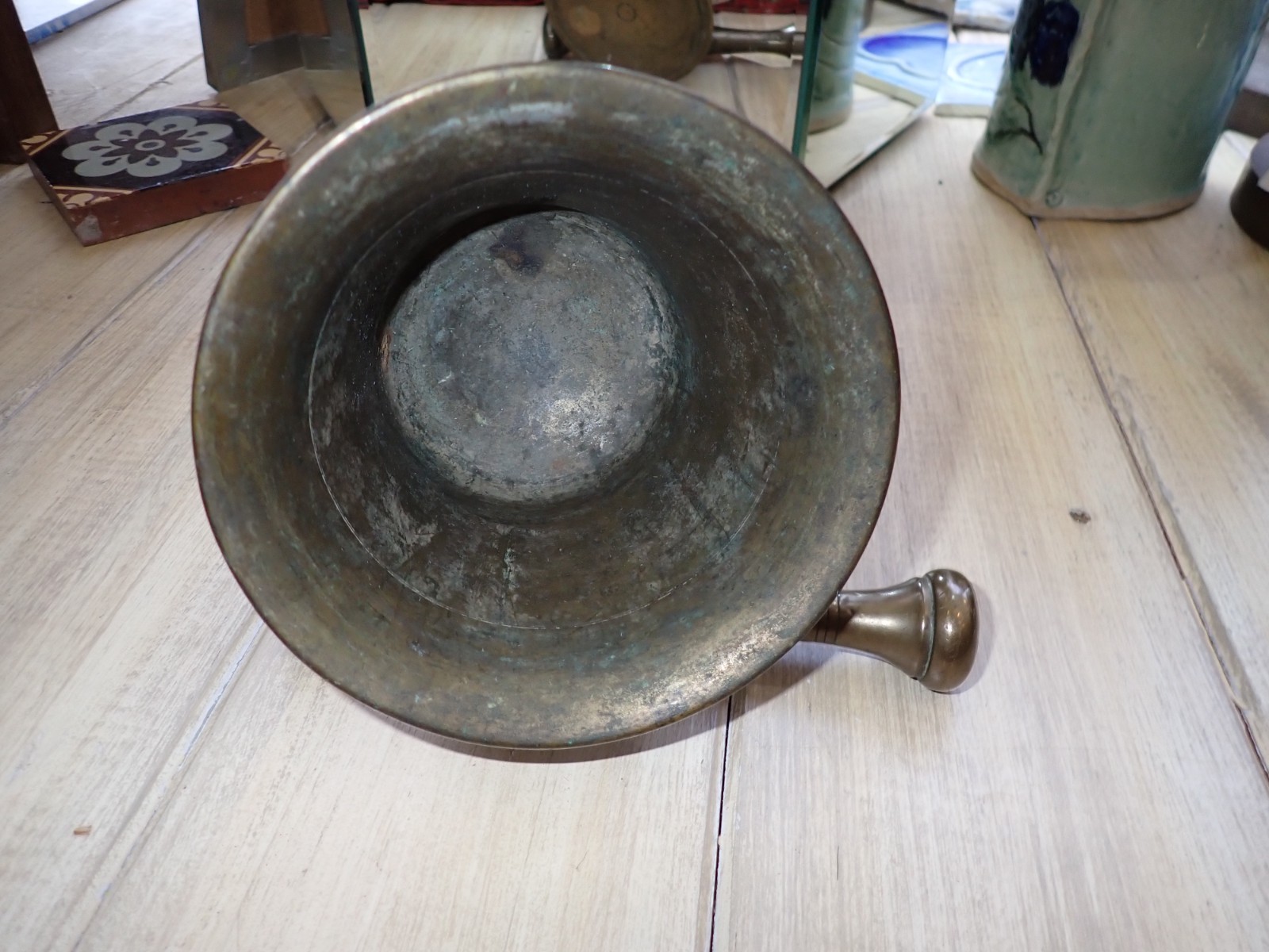 Antique Bronze Mortar and Pestle Apothecary 19th C or Earlier 2 kilos +