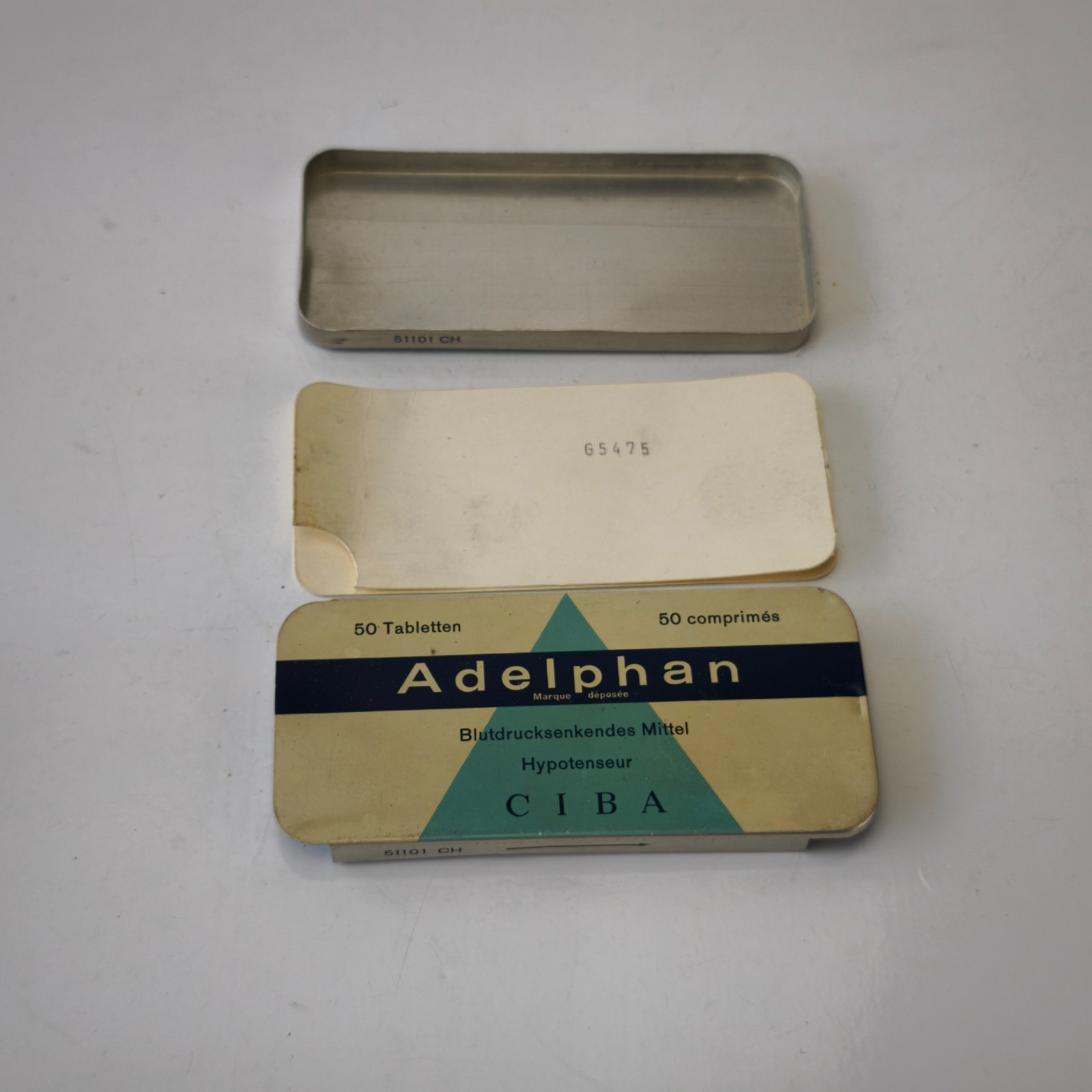 Vintage CIBA Adelphan Medical Empty Tin Box from High Blood Pressure Pills #6205