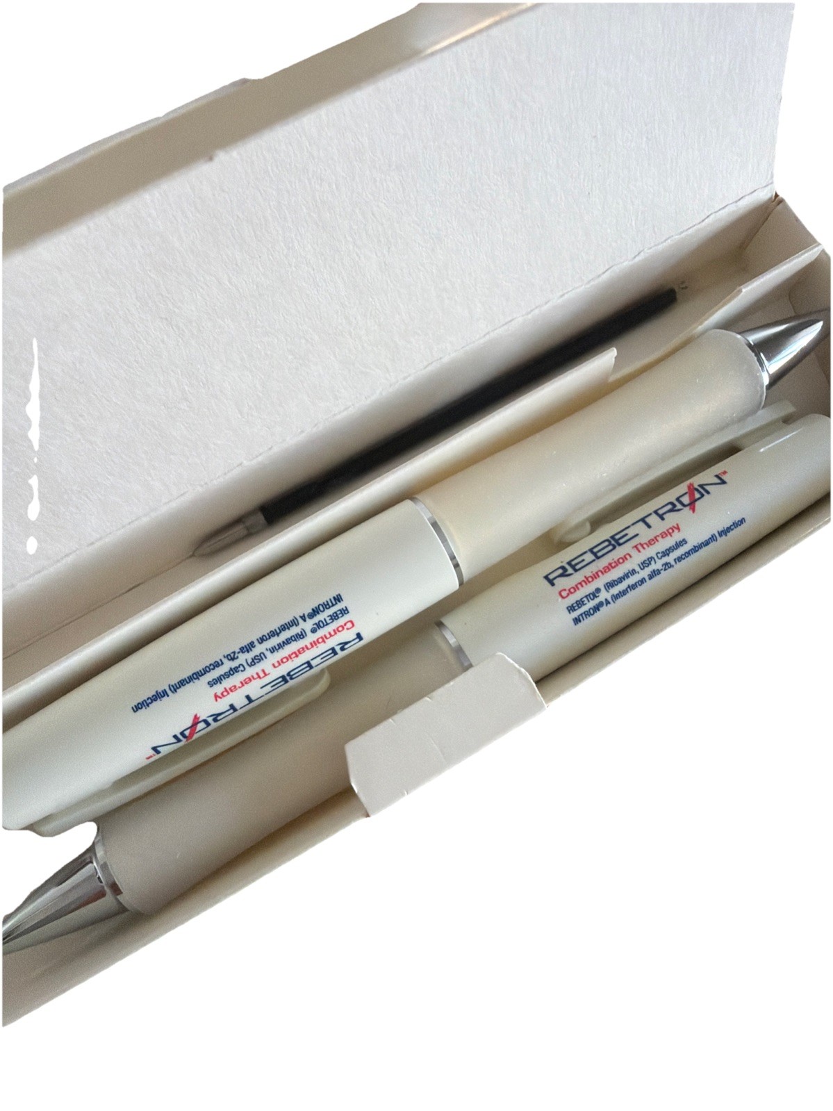 New in Box 2 Pack Rebetron Pharmaceutical Drug Rep Advertising Pen Duo with Ink