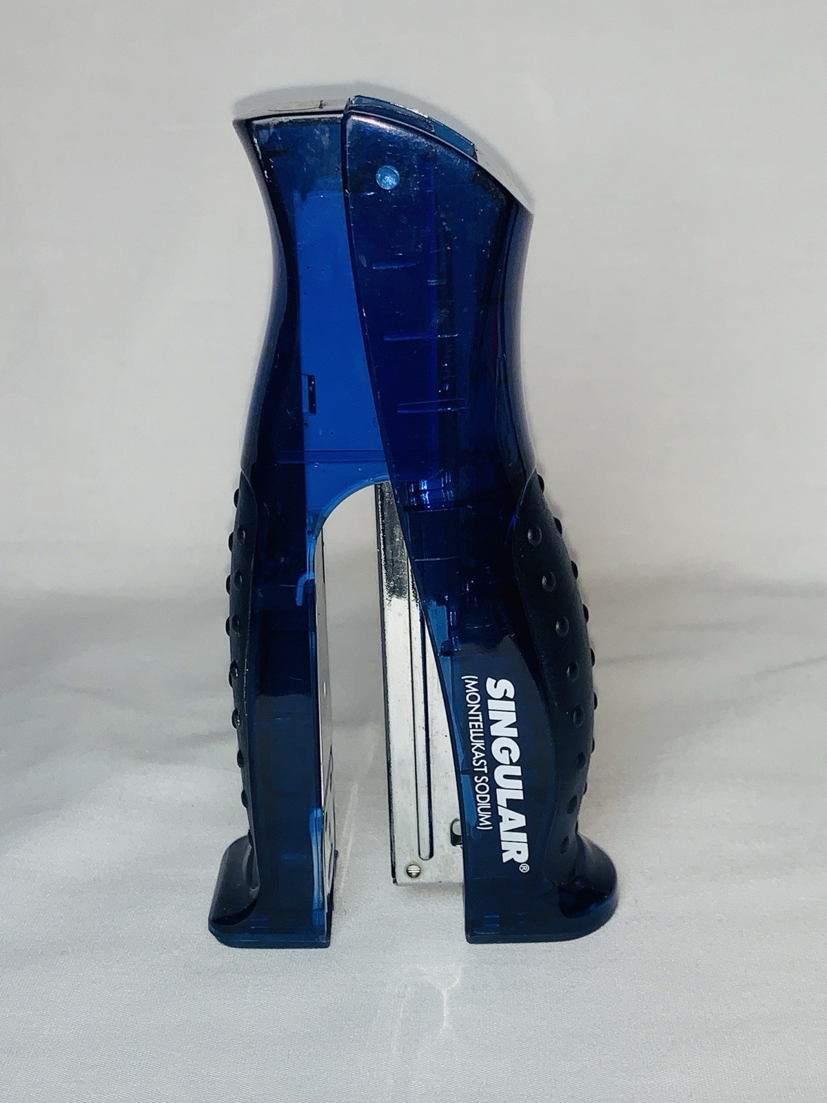 Vintage SINGULAIR Drug Rep Stapler – Blue Stand-Up Desktop Collectible Rare