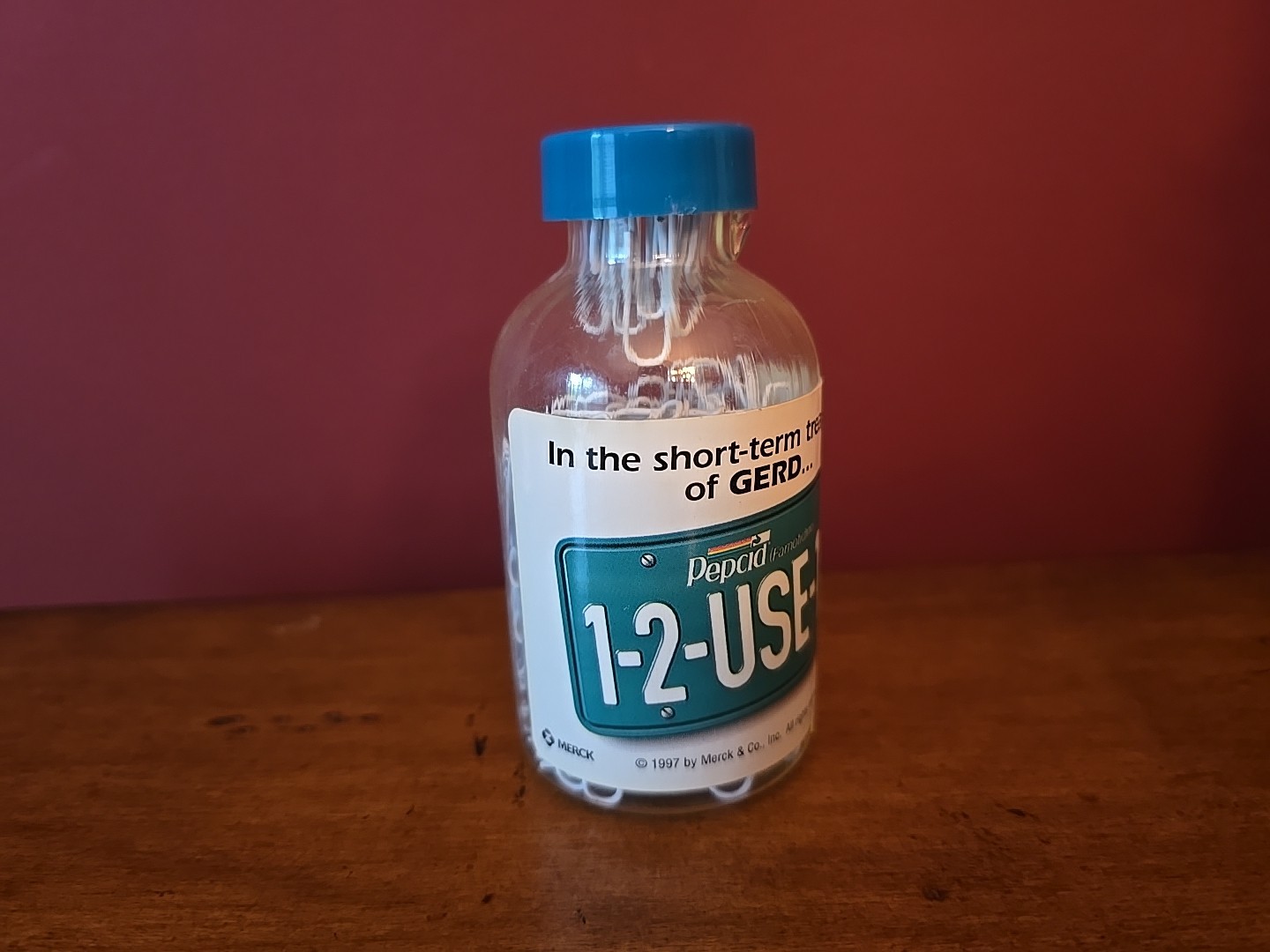 Pepcid Drug Rep Paper Clip Holder Pharma Promo w Clips Merck Injection Bottle